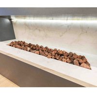 Lareira a Gás com Pedra Vulcânica Acionamento Controle Remoto e Smart LCZ PV - 60cm a 180cm: lareira a gás de embutir com pedras vulcânicas, vidro frontal e acabamento em mármore