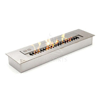 Lareira Ecológica 61cm Inox escovado com Tampa  e Acendedor da K3, queimador ecológico embutir inox escovado retangular com chamas visíveis