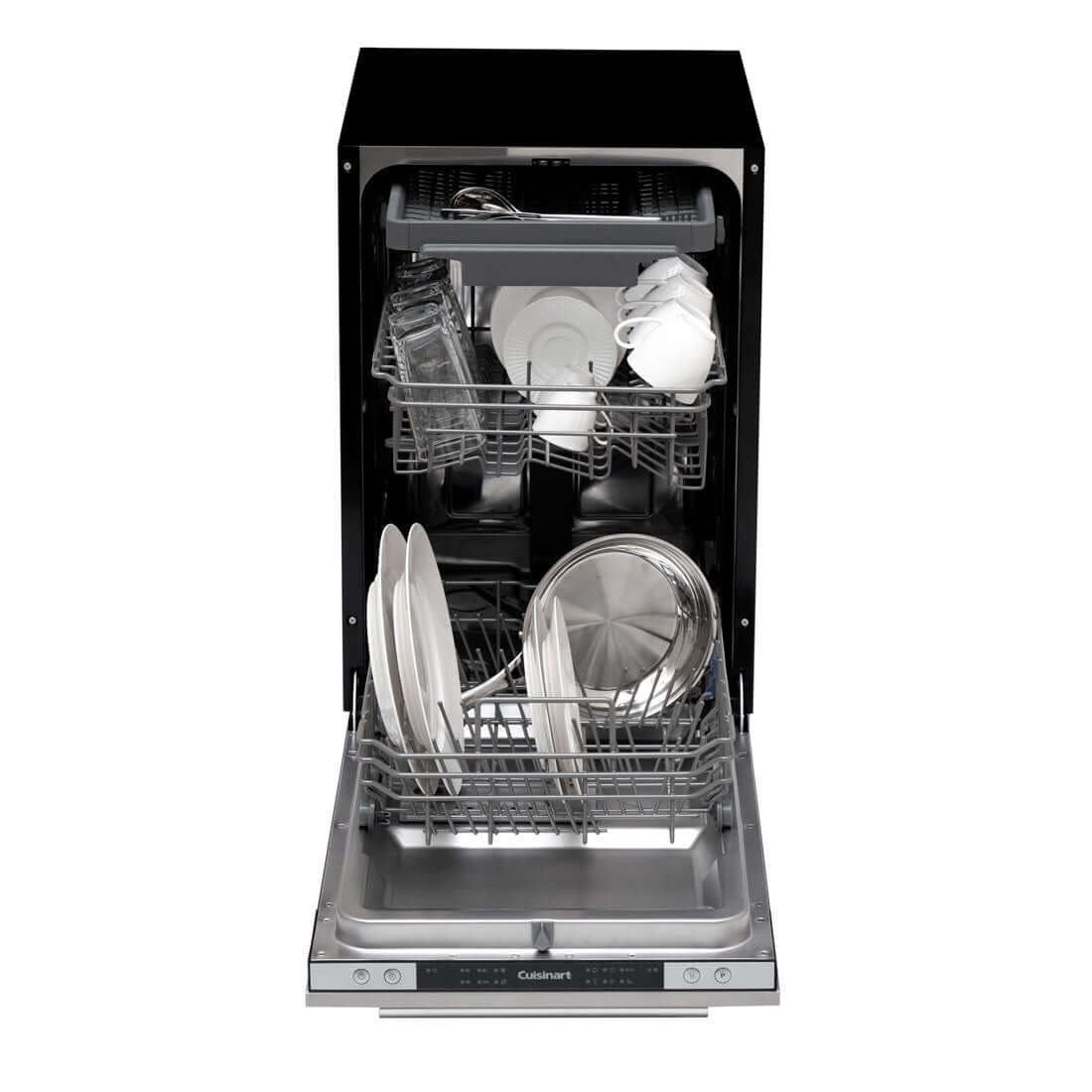 Lava-Louças Cuisinart Casual 10 Serviços Inox 45cm: máquina de lavar louça de embutir em inox com painel frontal, 2 cestos e porta integrada