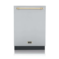 Alt Tag: Lava-Louças Tecno Vintage revestível 60cm inox com puxador dourado e capacidade para 16 serviços