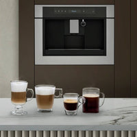 Cafeteira Tecno Vintage Automática de Embutir Inox 60cm: máquina de café de embutir em inox com display touch, saída dupla e bandeja retrátil