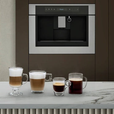 Cafeteira Tecno Vintage Automática de Embutir Inox 60cm: máquina de café de embutir em inox com display touch, saída dupla e bandeja retrátil