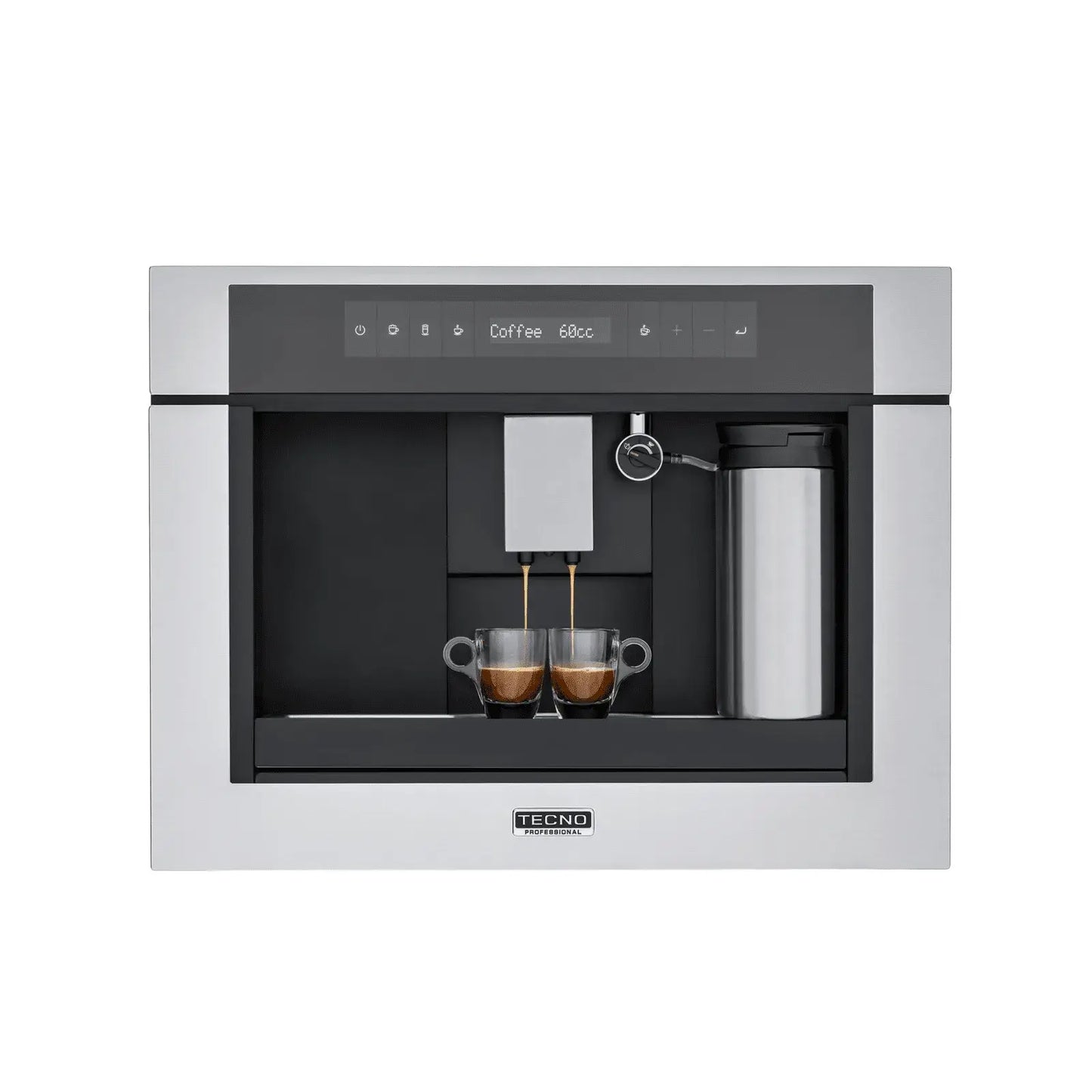 Cafeteira Tecno Professional Automática de Embutir Inox 60cm, máquina de café de embutir em inox com display touch, saída dupla e reservatório de leite