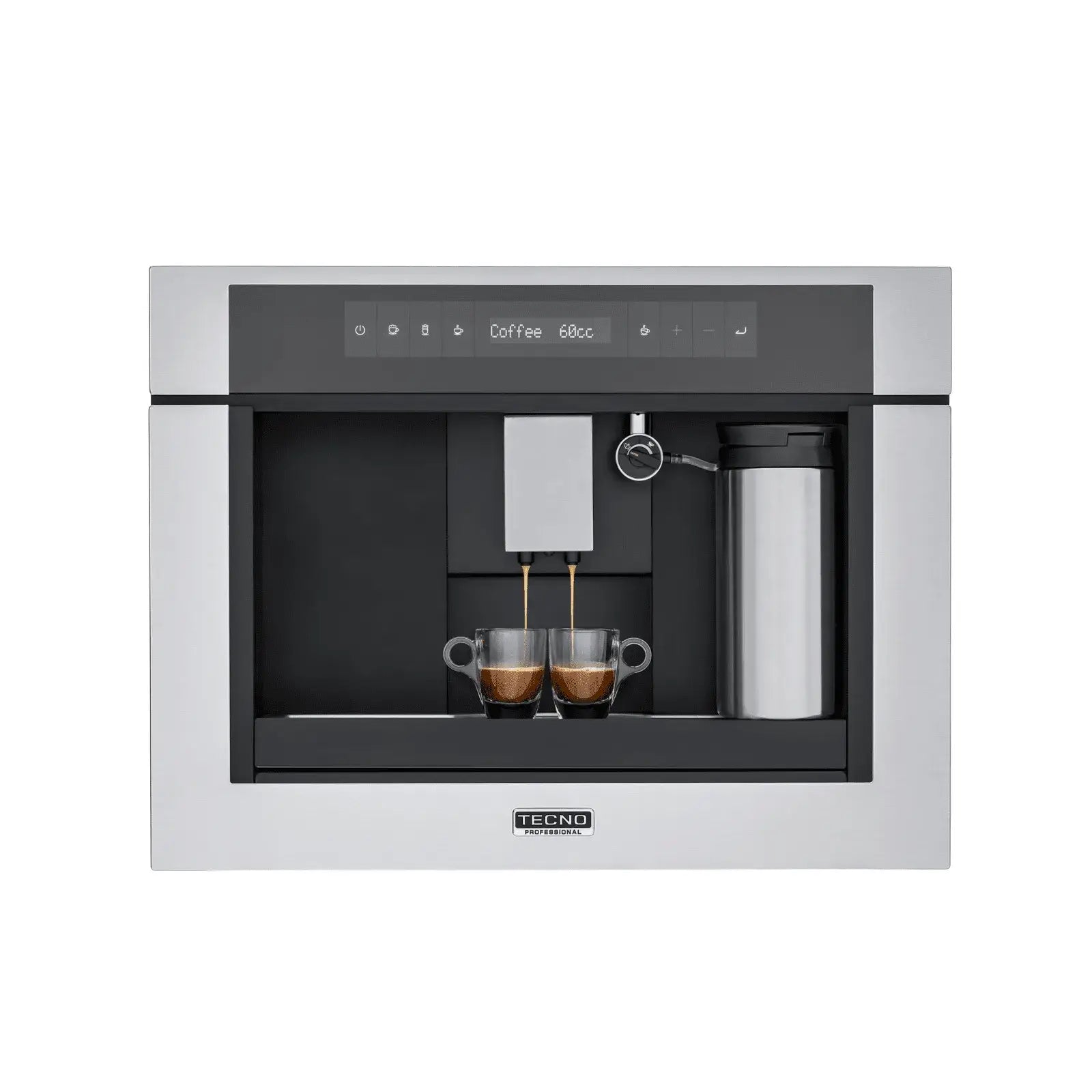 Cafeteira Tecno Professional Automática de Embutir Inox 60cm, máquina de café de embutir em inox com display touch, saída dupla e reservatório de leite
