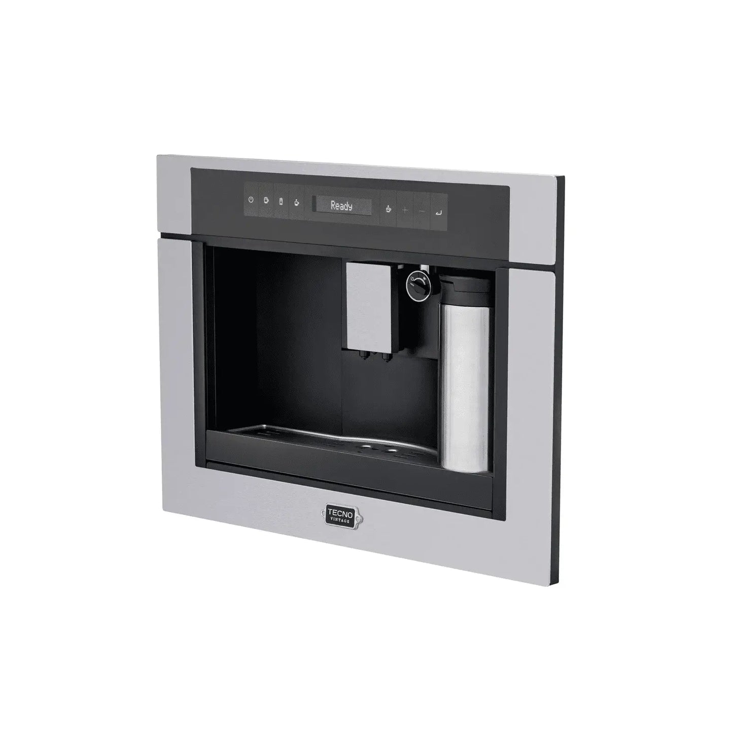Cafeteira Tecno Vintage Automática de Embutir Inox 60cm em inox escovado com painel touch, saída dupla e reservatório de leite visível