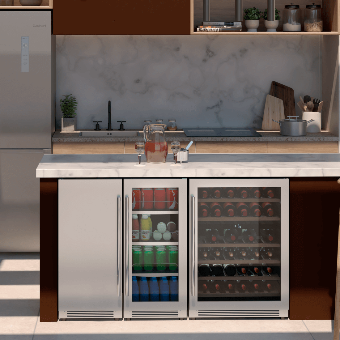 Máquina de Gelo Cuisinart Arkton 14,5kg/dia Inox 38cm - ice maker de embutir em inox com porta de vidro e painel discreto