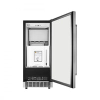 Máquina de Gelo Evol 20kg/dia Inox 38cm — ice maker de embutir com acabamento inox, porta aberta e painel frontal visível