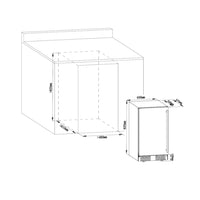 Máquina de Gelo Tecno Professional 50kg/dia Inox 45cm mostrando desenho técnico de embutir com medidas e acabamento inox