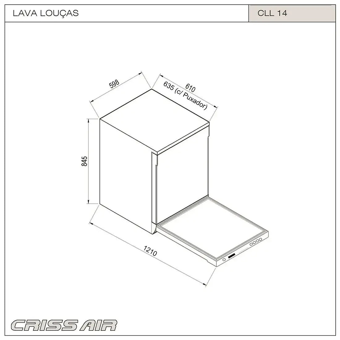 Lava-Louças CrissAir New Eletrônica 14 Serviços Inox 60cm