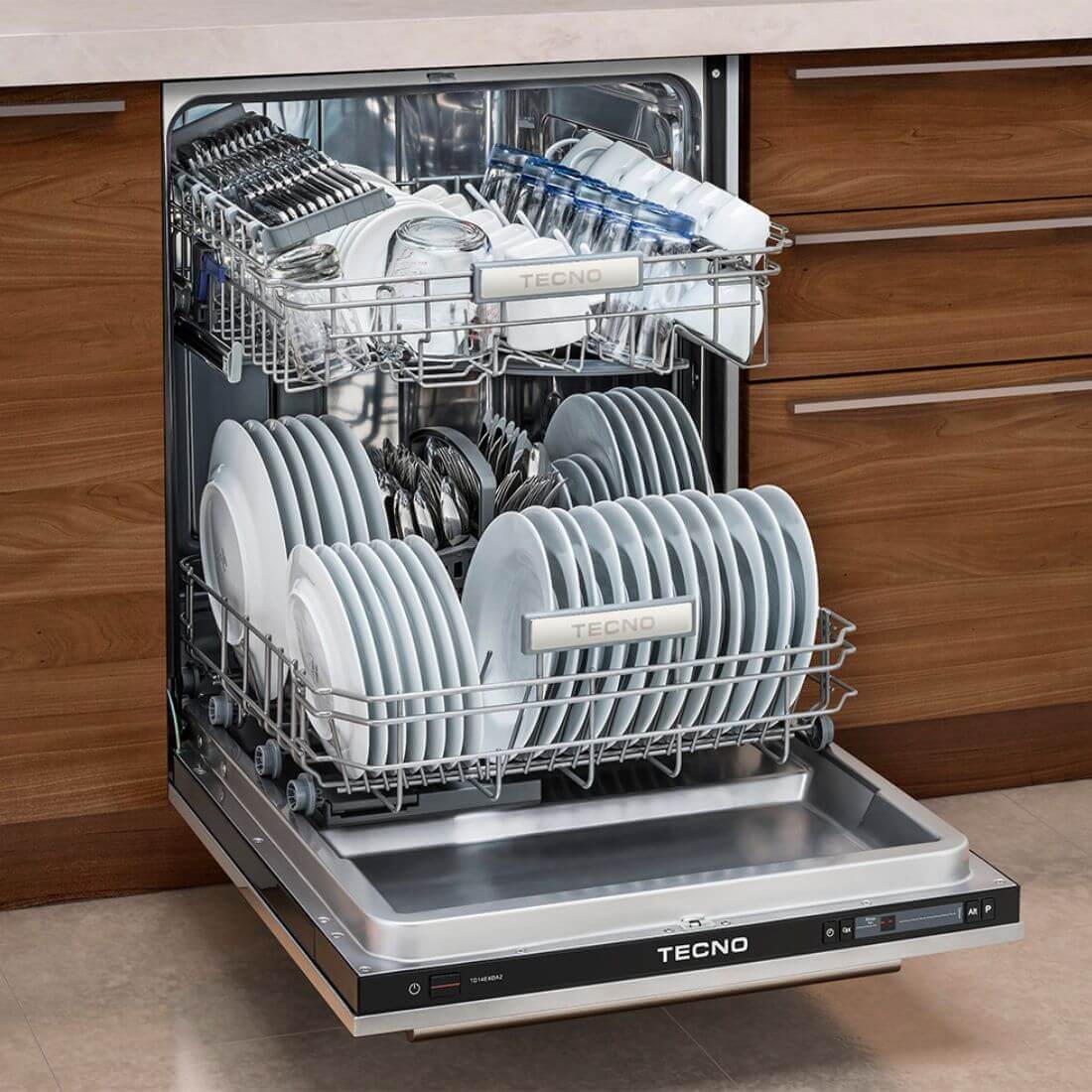 Lava-Louças Tecno Original 14 serviços Inox 60cm: lava louças de embutir com acabamento inox, painel frontal discreto e 2 cestos visíveis