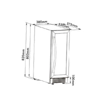Adega Tecno Professional 23 Garrafas inox 38cm abertura direita com medidas 820x380x575mm desenho técnico