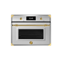 Forno Bertazzoni Heritage Combinado 40L Inox 60cm com detalhes dourados e display digital, fabricado na Itália