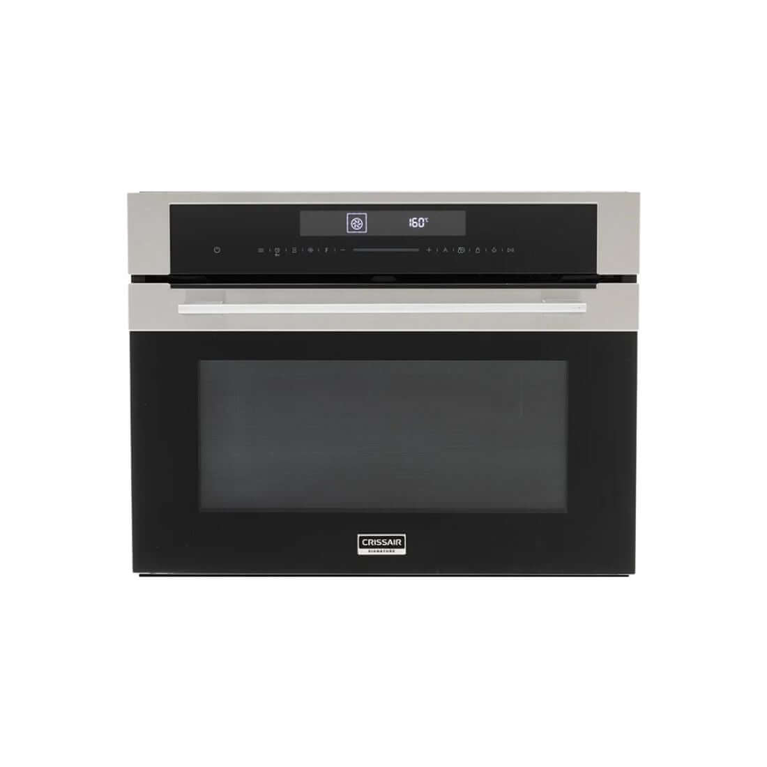 Forno CrissAir Combinado com Micro-ondas 52 Litros Inox 60cm, forno combinado de embutir em inox com frente em vidro preto e painel digital touch