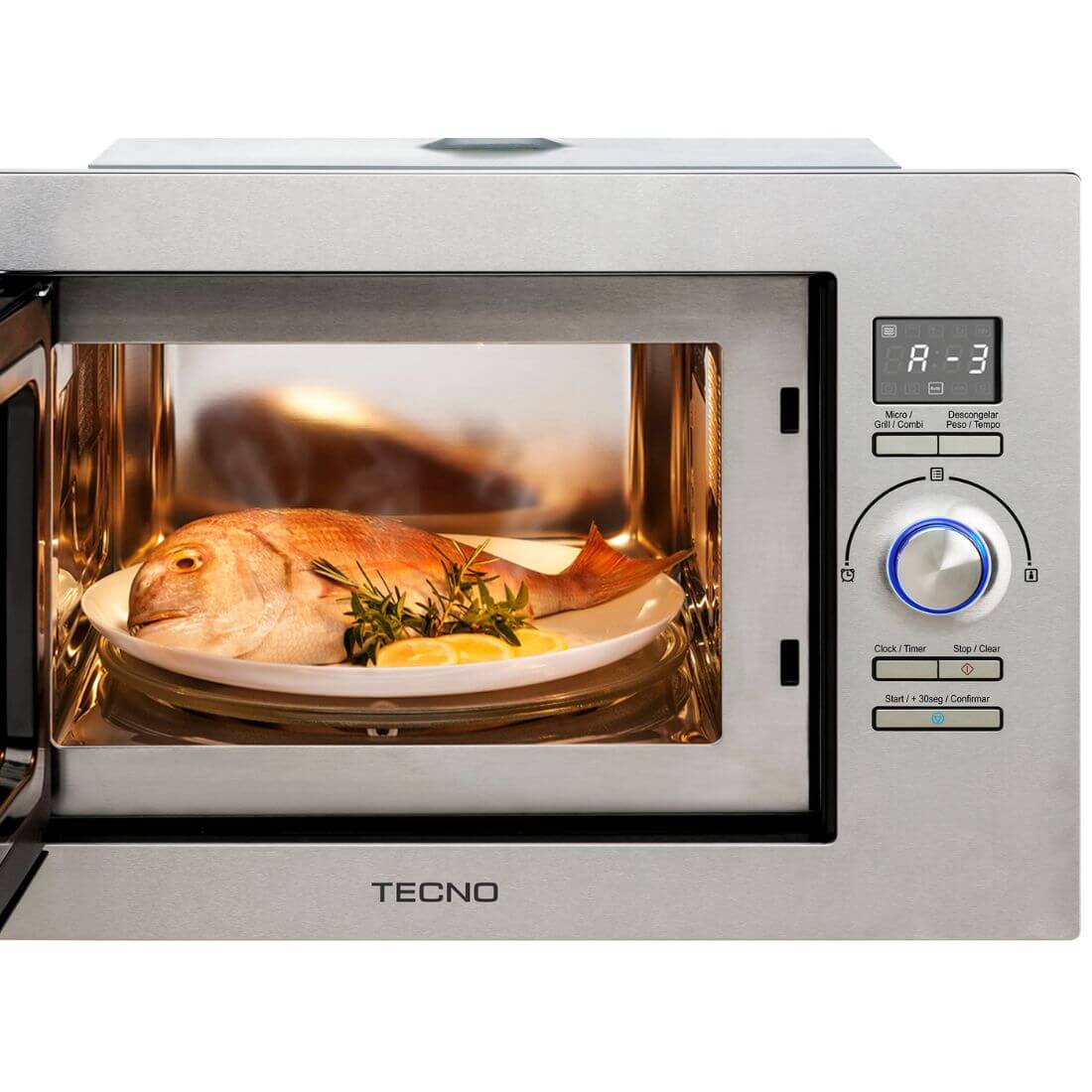 Forno Tecno Combinado com Micro-ondas 25 Litros Inox 60cm - forno combinado inox de embutir com painel digital, botão rotativo e porta de vidro