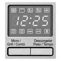 Forno Tecno Combinado com Micro-ondas  25 Litros Inox 60cm painel digital touch inox com display LED e ícones de funções micro, grill e descongelar