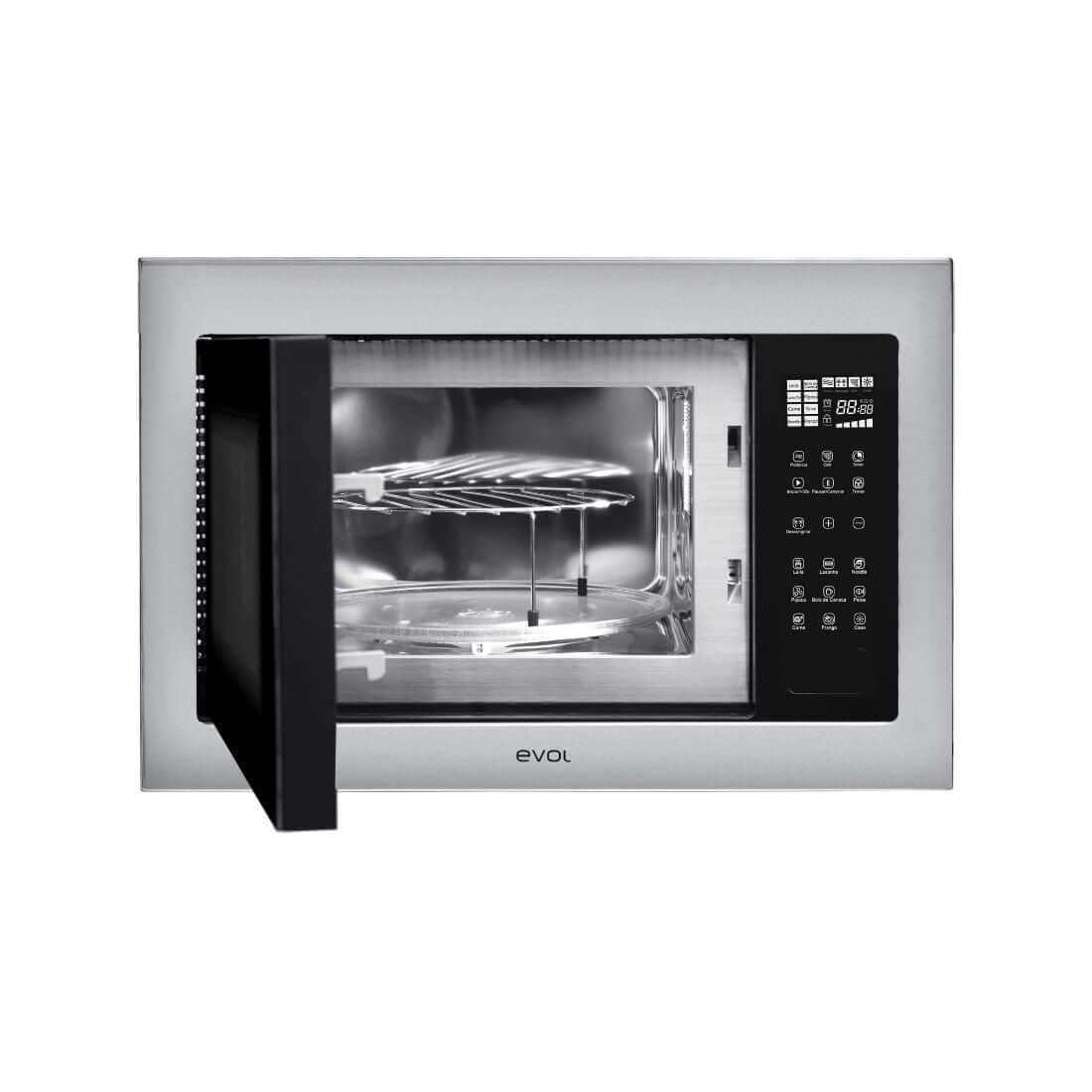 Micro-ondas Evol C13 25L inox embutir 60cm com painel touch, grill incluso e vidro duplo preto