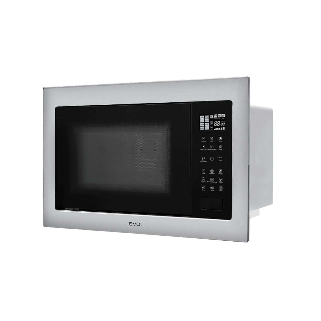 Micro-ondas Evol C13 25 litros inox embutir com painel digital touch, grill e vidro duplo preto
