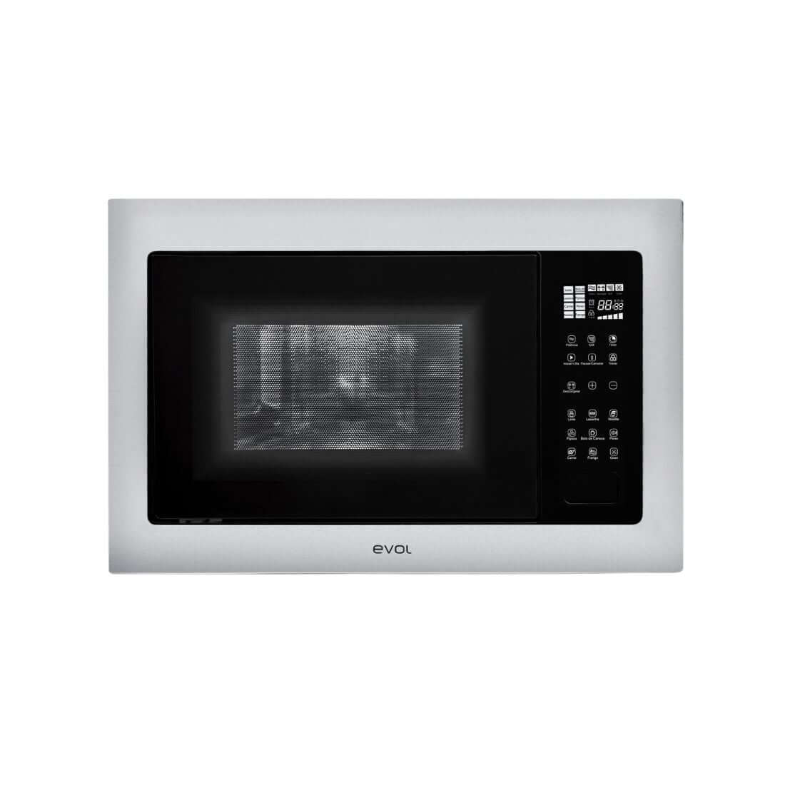 Micro-ondas Evol C13 25 litros inox embutir 60cm com painel touch e grill, frente em vidro preto