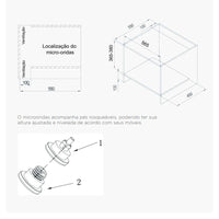 Micro-ondas Evol C17 25 litros embutir desenho técnico com medidas de nicho 60cm e pés rosqueáveis