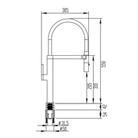 Misturador Monocomando Debacco para Cozinha com Imã Grey - Desenho técnico e dimensões do produto.