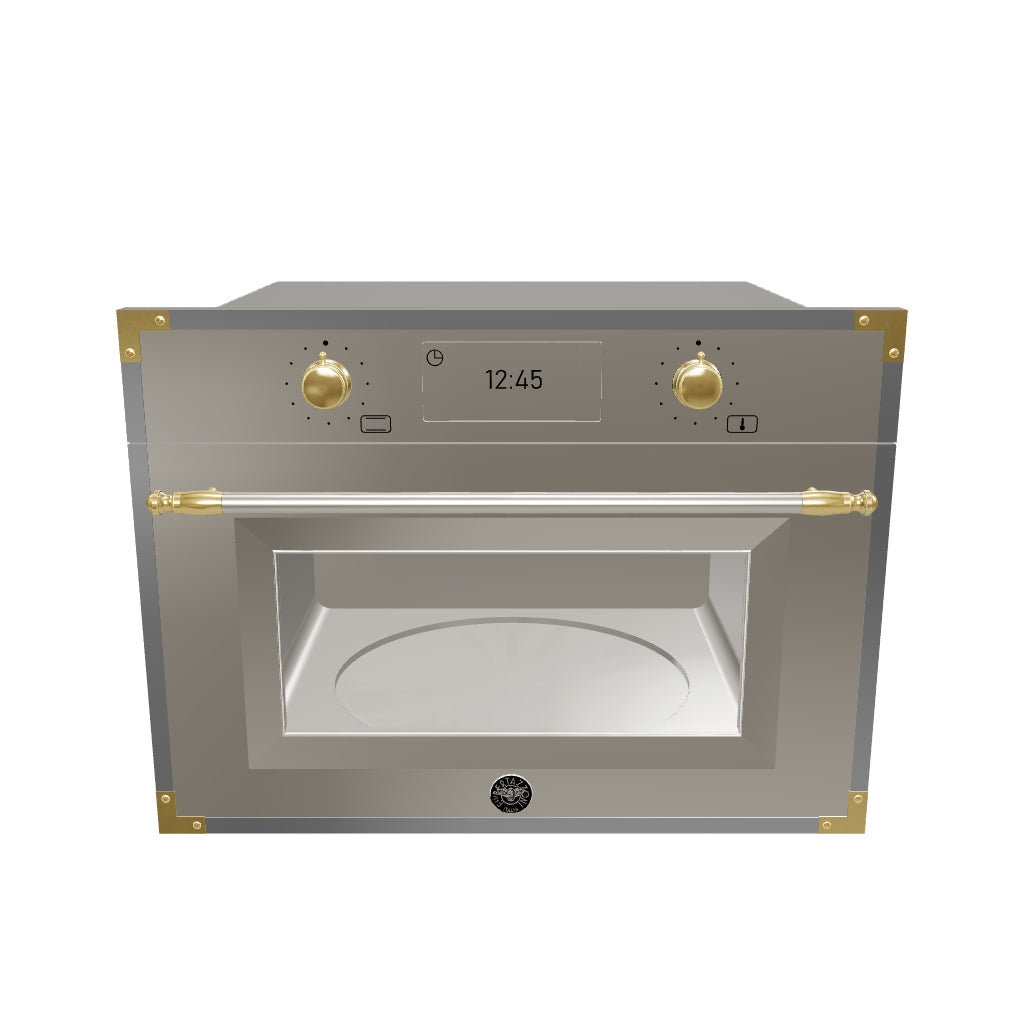 Forno Micro-ondas Combinado Bertazzoni Heritage 40 Litros Marfim 60cm - forno combinado de embutir em inox marfim com detalhes dourados, painel digital e porta de vidro