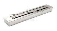 K3 queimador Lareira Ecológica 81cm Inox escovado com Tampa e Acendedor em inox escovado embutir, formato retangular, acabamento acetinado