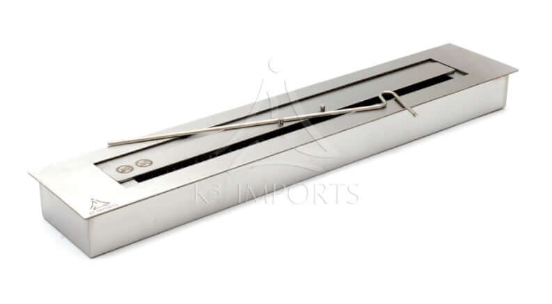K3 queimador Lareira Ecológica 81cm Inox escovado com Tampa e Acendedor em inox escovado embutir, formato retangular, acabamento acetinado