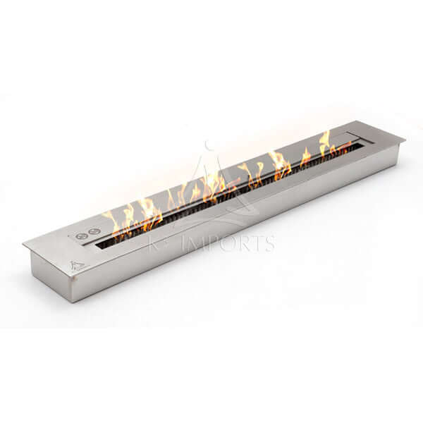 Lareira Ecológica 101cm Inox escovado com Tampa  e Acendedor K3 queimador ecológico embutir em inox escovado longo e slim com chamas visíveis