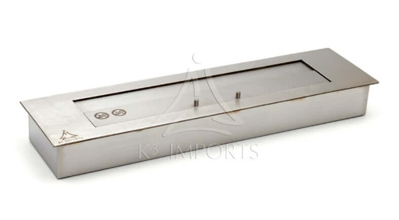 K3 queimador - Lareira Ecológica 61cm Inox escovado com Tampa  e Acendedor, queimador ecológico embutir em inox escovado retangular prateado