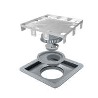 Ralo Quadrado Elleve Square 15x15cm - Tampa Oculta, ralo de piso desmontável em inox escovado com base e filtro visíveis