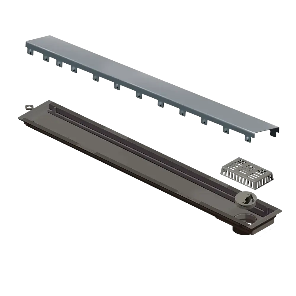 Ralo Linear Elleve 75cm Tampa Inox - Saída Lateral, ralo de piso com tampa inox e base compacta para instalação lateral