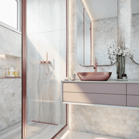 Ralo Linear Elleve Versalite 50cm Tampa Inox - Saída Lateral em inox escovado instalado em banheiro moderno com box de vidro e design oculto