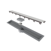 Ralo Linear Elleve Smart 70cm Tampa Inox - Saída Central mostrando ralo linear Elleve em inox escovado desmontado com saída central e instalação reduzida