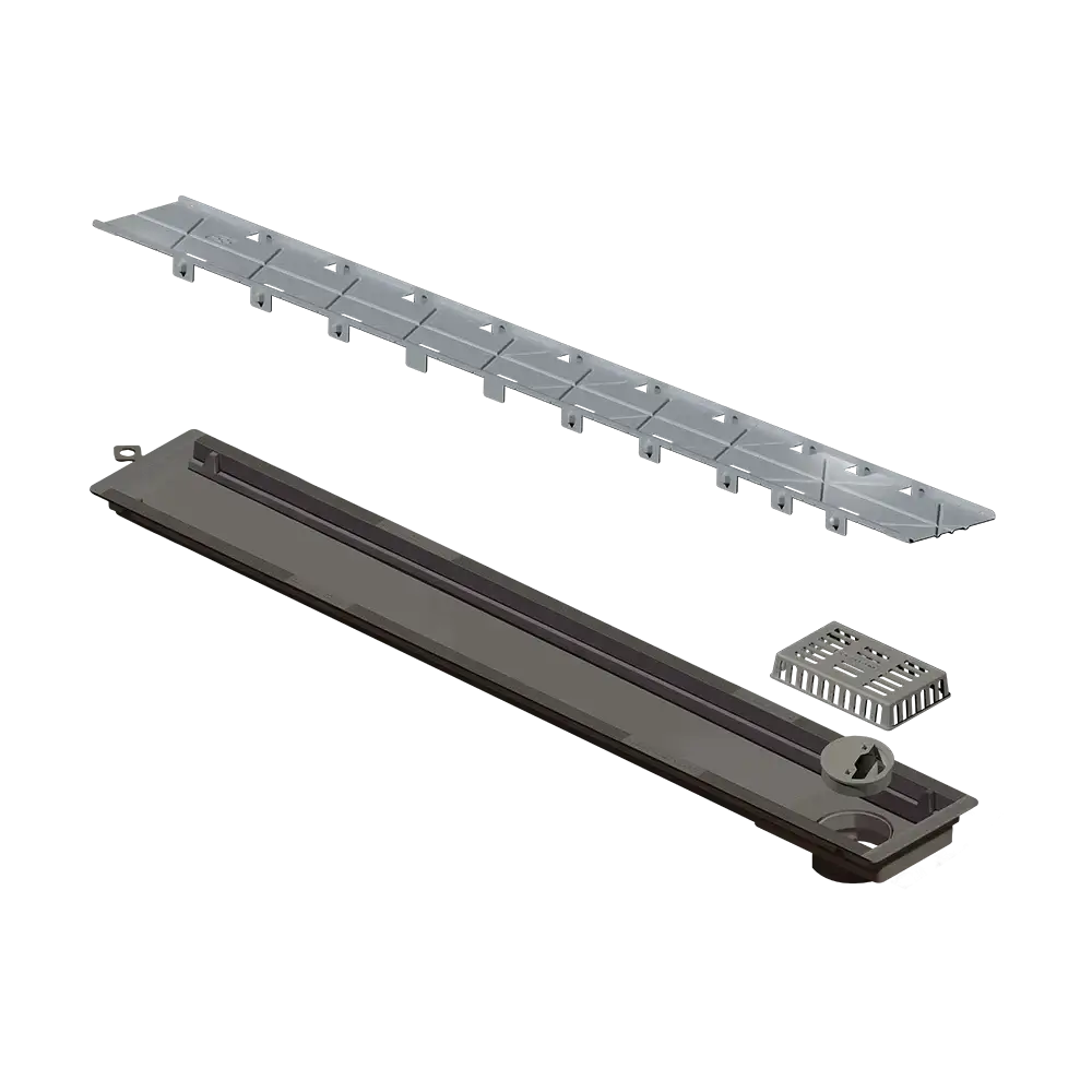 Ralo Linear Elleve Versalite 75cm Tampa Oculta - Saída Lateral: ralo linear Elleve em inox escovado, design oculto, saída lateral e tampa para acabamento