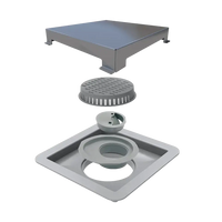Ralo Quadrado Elleve Square 15x15cm - Tampa Inox mostrando peça desmontada em inox com base para ralo de piso e acabamento polido