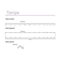 Ralo Linear Elleve Smart 60cm Tampa Inox - Saída Central mostrando vistas frontal, superior e lateral do ralo linear em inox para instalação de piso