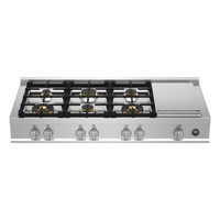 RangeTop Bertazzoni Master 6 bocas a Gás e Grill Elétrico Inox 122cm em inox escovado com queimadores profissionais.