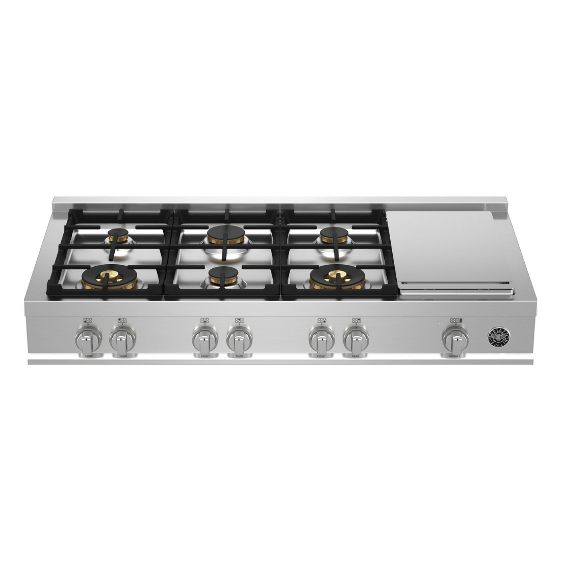 RangeTop Bertazzoni Master 6 bocas a Gás e Grill Elétrico Inox 122cm em inox escovado com queimadores profissionais.