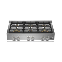 RangeTop Bertazzoni Master 6 Bocas a Gás Inox 91cm com queimadores profissionais e painel em inox escovado.