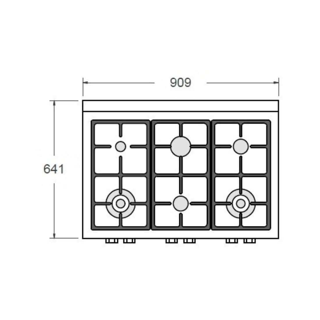 RangeTop Bertazzoni Master 6 Bocas a Gás Inox 91cm com 6 queimadores e dimensões de 909x641mm