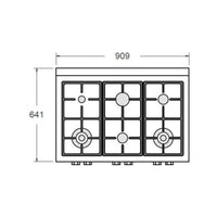 RangeTop Bertazzoni Master 6 Bocas a Gás Inox 91cm com 6 queimadores e dimensões de 909x641mm