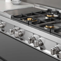 RangeTop Bertazzoni Master 6 bocas a Gás e Grill Elétrico Inox 122cm com queimadores e controle em inox.