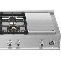 RangeTop Bertazzoni Professional 6 bocas e Grill Elétrico Inox 122cm com queimadores a gás e grill elétrico em inox escovado.