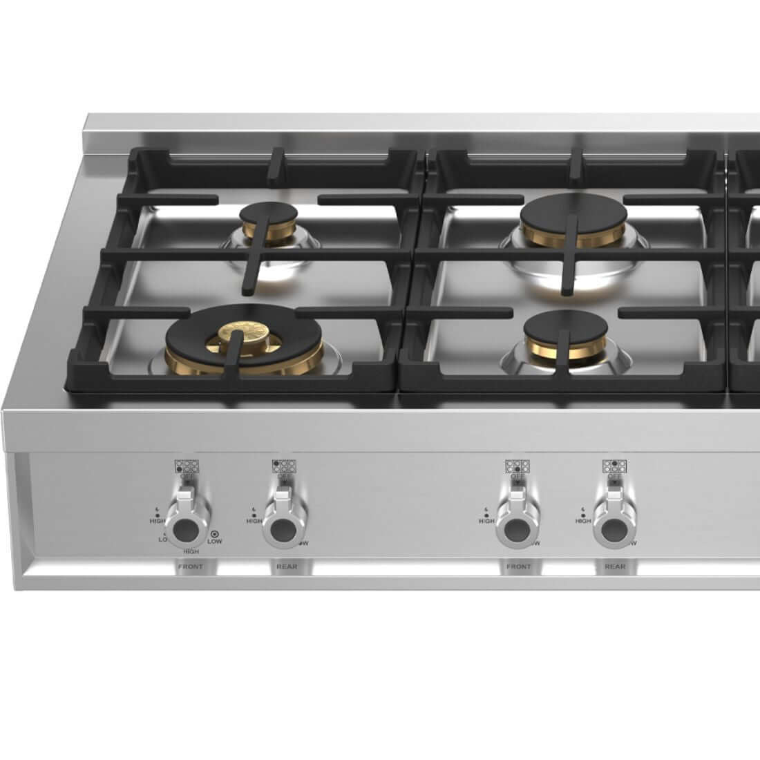 RangeTop Bertazzoni Professional 6 bocas e Grill Elétrico Inox 122cm com queimadores em latão e design robusto.