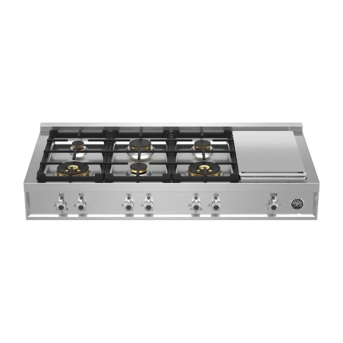 RangeTop Bertazzoni Professional 6 bocas e Grill Elétrico Inox 122cm com 6 queimadores em inox escovado.