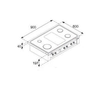 Desenho técnico da Rangetop Lofra Dolcevita 5 Bocas a Gás Inox 90cm com medidas em cm.