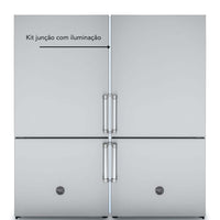 Refrigerador Bertazzoni Master DUO com kit junção e iluminação, design moderno em inox, estilo funcional e elegante.