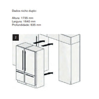 Desenho técnico do tamanho do Nicho Duplo para Refrigerador Bertazzoni com medidas de altura, largura e profundidade.