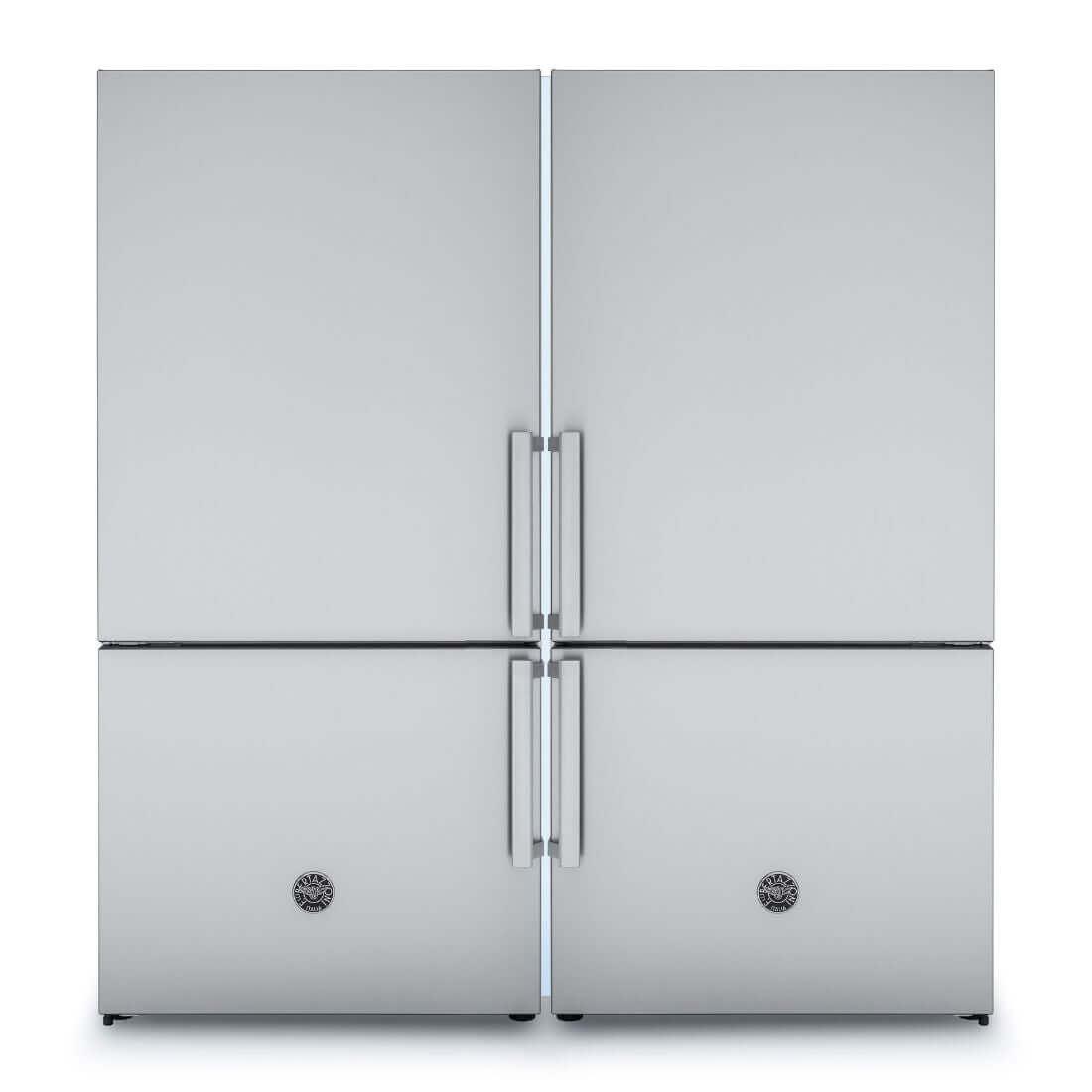 Refrigerador Bertazzoni Professional DUO Bottom Freezer de aço inox com 4 portas e capacidade de 1002L.