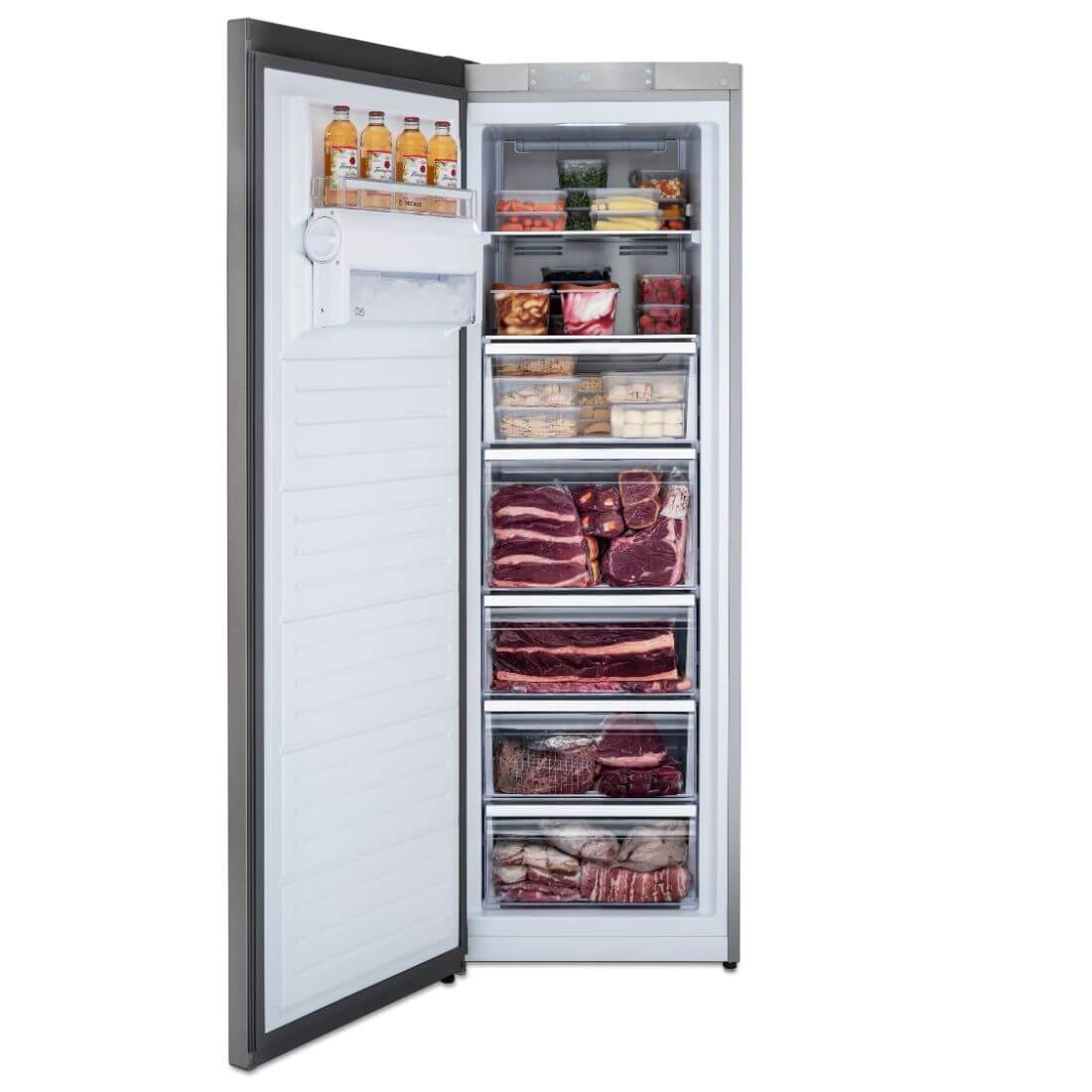 Refrigerador Tecno Professional Side by Side 658 Litros Inox 122cm - refrigerador side by side em inox com porta única, puxador tubular e prateleiras organizadas